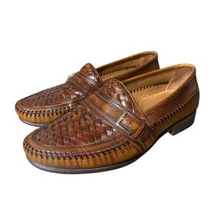Jos A. Bank Halstead Woven Basket Weave Buckle Strap Men Shoes Sz 9.5 EUC